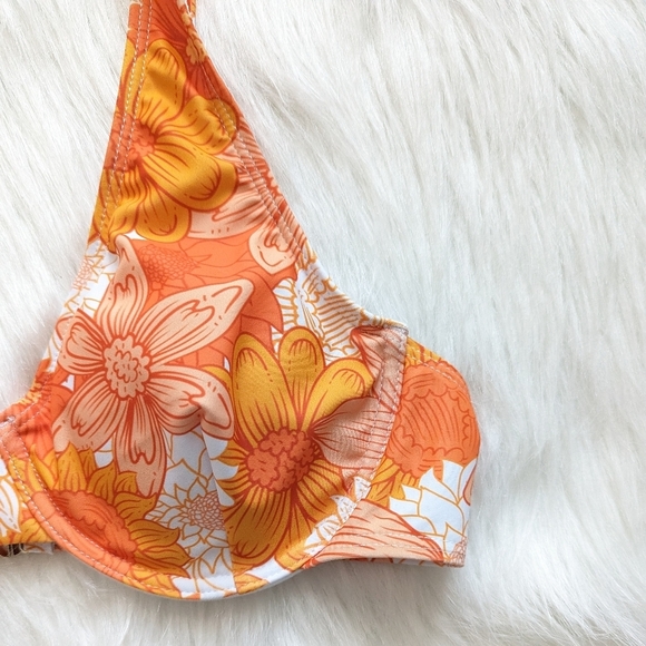 Orange and white floral pushup adjustable bikini top size S M L - Picture 6 of 7